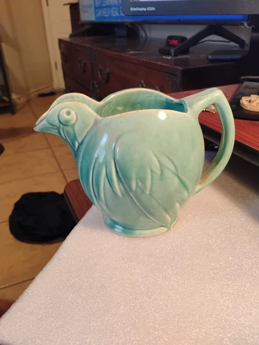 Vintage McCoy Pottery Teal/green/aqua Bird/hen Pitcher 1940s