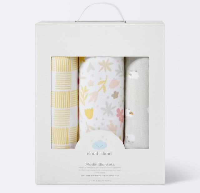 Cloud Island Muslin Blankets Homespun Girl 3pk Platinum for sale online
