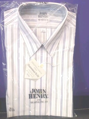 Vintage John Henry athletic fit dress shirt 14.5 32/33 striped new in package