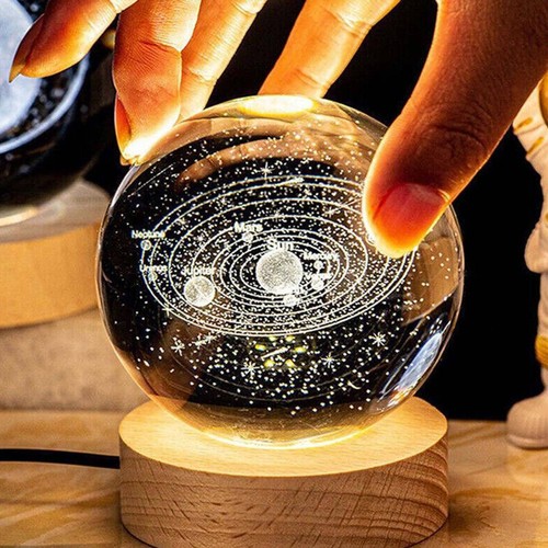 LED Light Crystal Ball Solar System Planet Globe 3D Laser Engraved Touch Switch - Picture 5 of 16