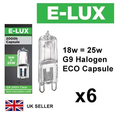 EVEREADY 6 x G9 28w=40w E-LUX DIMMABLE ECO HALOGEN ENERGY SAVING bulbs Capsule 240V