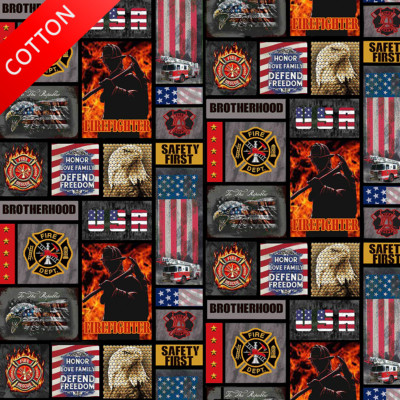 Fire Department Defend Freedom Cotton Fabric - 44'' Wide - Sold by The Yard