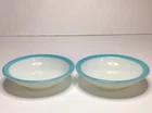 Corning White With Turquoise Blue Rim Fruit Sauce Bowl 4 3/4 In USA Vtg Set Of 2