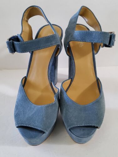 Michael Kors London Suede Open Toe Platform Sandals Blue Denim Size 8.5M - Picture 2 of 6