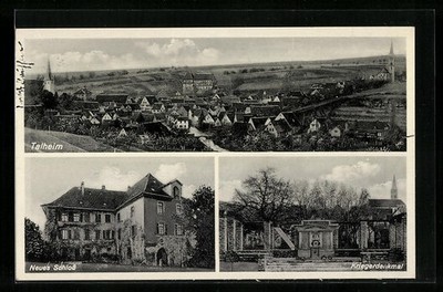 Talheim, Ortsansicht, Neues Schloß, Kriegerdenkmal, Ansichtskarte 1942 