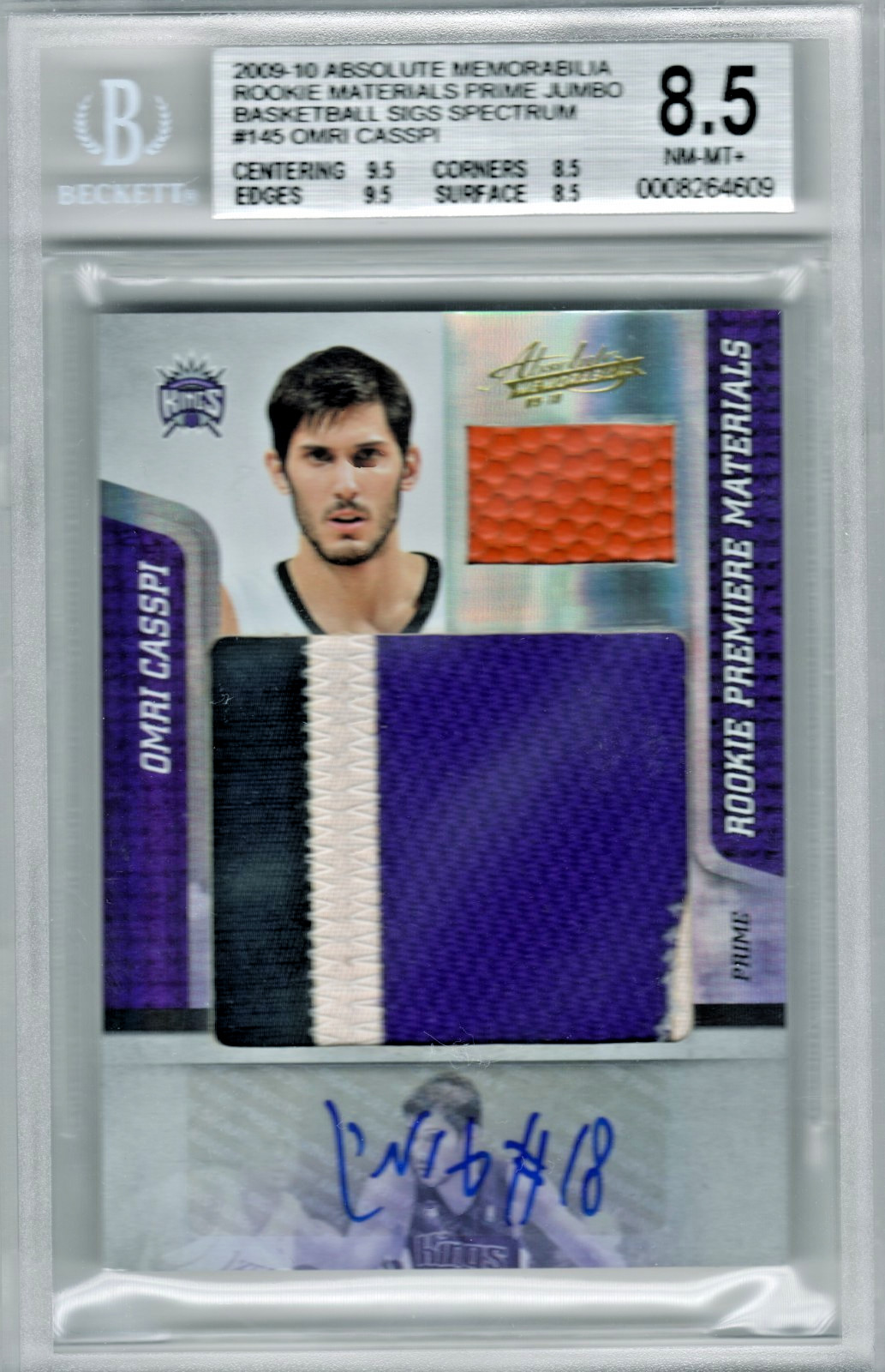 2009-10 Absolute Omri Casspi Rookie Jumbo Patch Auto /5 BGS 8.5