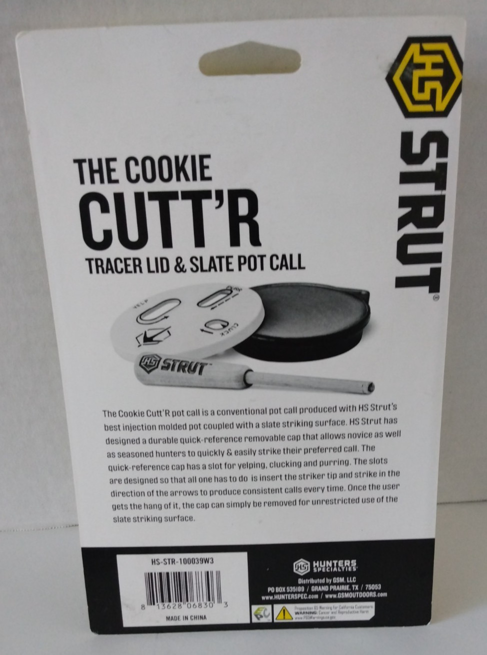 HS Strut® COOKIE CUTT'R Tracer Lid & Slate Pot Turkey Call Easy Play Surface