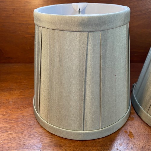 Pair Of Pleated Sage Silk Green Clip-On Lamp Shades 5.5" Tall - Picture 2 of 8
