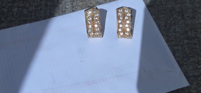 Vintage Heavy Gold Tone Mesh Half Hoop ClipOn Earrings with Rhinestones 17.2gram