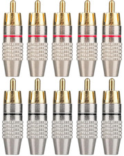 10Pack RCA Male Plug Solder, Gold Audio Video Cable Adapter Connector for Speake