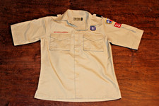 Boy Scouts of America BSA Youth Shirt Tan Medium Glued Patches Short Sleeve