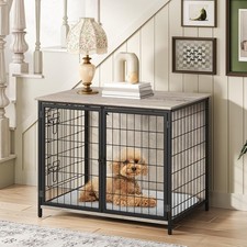Dog Crate Furniture with Cushion Wooden Dog Kennel with Double Doors Heavy Duty