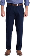 Haggar Men's Blue Flat-Front Straight-Fit Iron Free Khaki Pants Size 30W 32L
