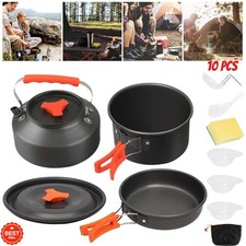 Camping Cooking Set, Pot Pan Kettle Gas Stove Outdoor Cookware for Hiking Picnic
