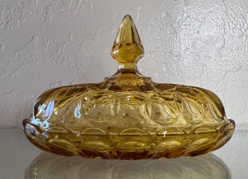 Vintage Amber Glass w/ Lid 7¼" Anchor Hocking Fairfield Butter Dish Nice