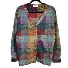 Dyani Boho Patchwork Print Oversize Cardigan Medium Grandpa Preppy Colorful Knit