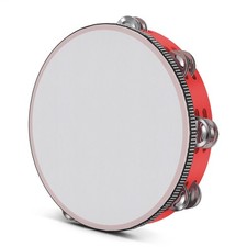 Wood Handheld Tambourine 10 Inch Double Row 16 Pair Jingles Red Hand Percussion