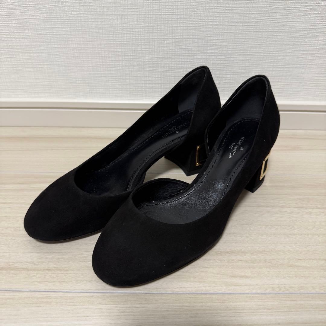 LOUIS VUITTON Suede Heel Pumps Black EU 35 135337K Authentic