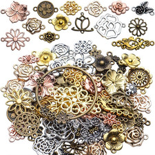 Jewelry Connectors Charms, 100 Gram Flower Tibetan Style Mixed Flower Shape Pend