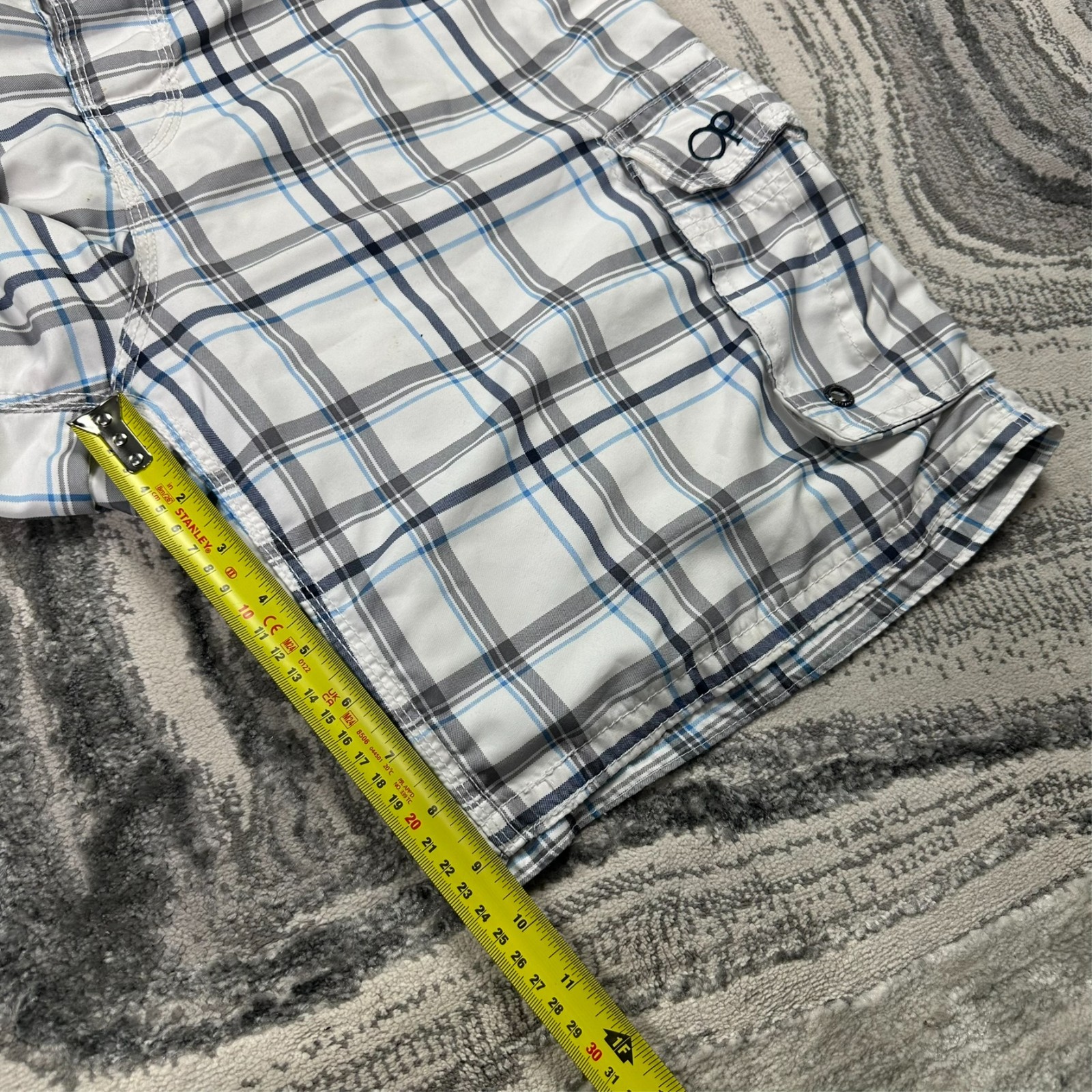 Vintage OP Ocean Pacific 2000's Y2K White Grey Blue Plaid Mesh Large Swim Shorts image 6