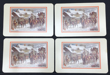 Lot of 4 Christmas Joy Horse Drawn Stagecoach Winter Lodge Postcard UNP 4x6     