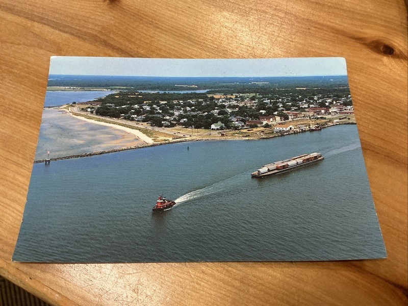 Vintage Postcard Cape Charles Harbor Areial View Tug 