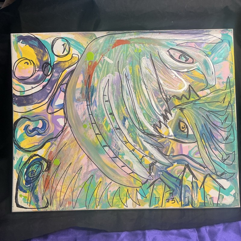 Abstract Acrylic Canvas Painting Creature “Swept Away” Original Unframed Medium