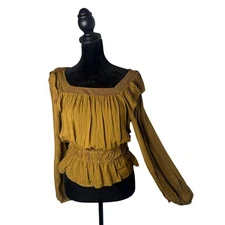 Universal Thread Metallic Stripe Smocked Top Size S Ruffle Peplum BOHO Chic