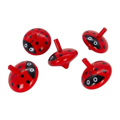 GICO Marienkäfer Holzkreisel - Kinder Holz Kreisel Set mit 5 bunten Kreiseln