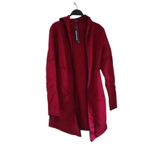 zyfg free fashion starts here womens jacket red hooded open front pockets size L