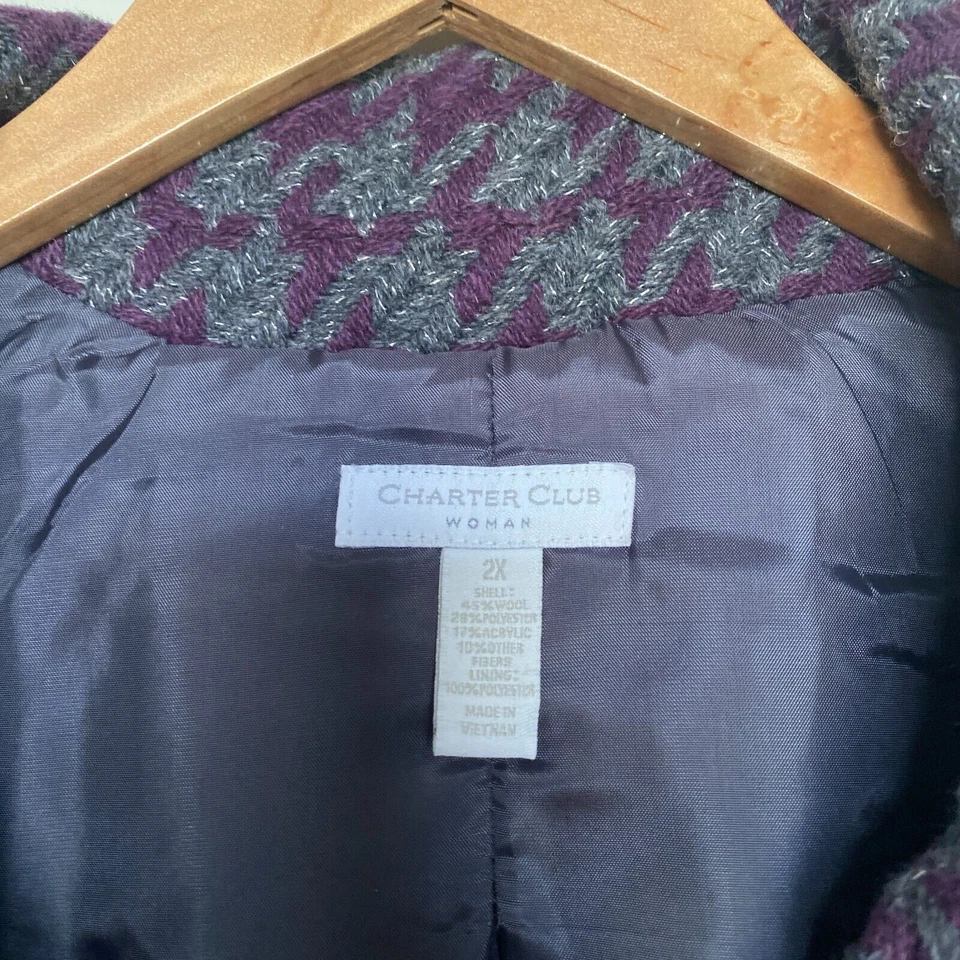 Abrigo Charter Club Mujer Talla 2X Púrpura Mezcla Lana Pata de Gallo Metálico Abstracto Foto 4 de 4