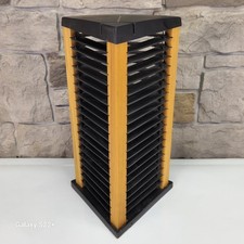 Fellowes Vintage 20 Disc CD Tower Storage Wood Plastic 12.5" MCM Retro Music PS1