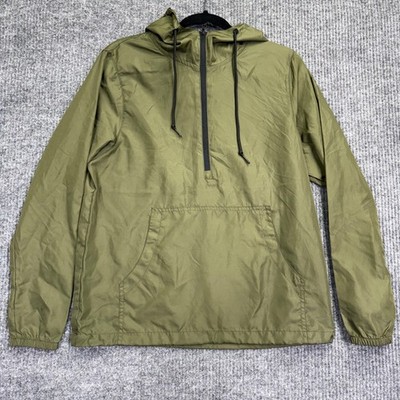 Independent Trading Co Olive Green Anorak Windbreaker Half Zip Jacket Mens XS