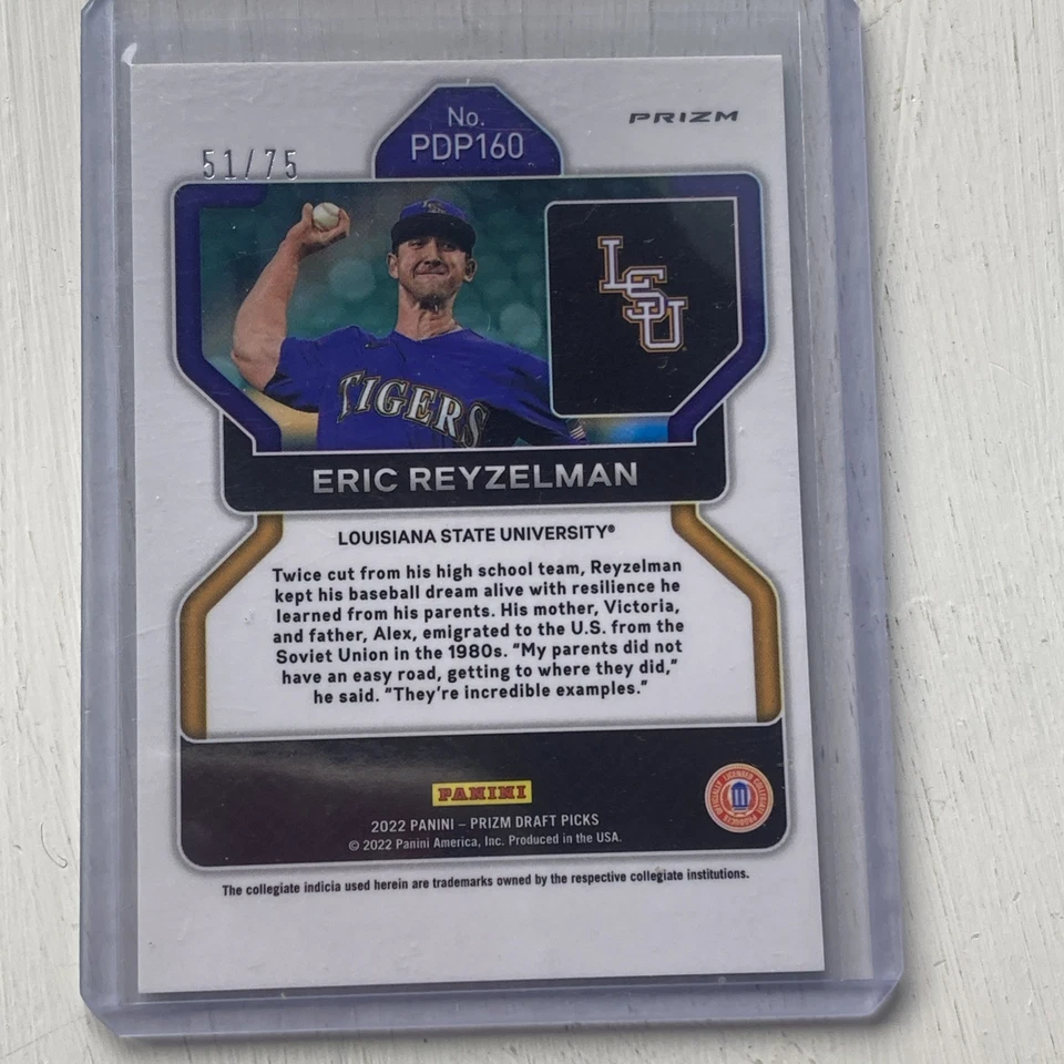 2022 Prizm Draft Picks Green Eric Reyzelman (RC) /75 Prizm #PDP160 - Image 2 of 2