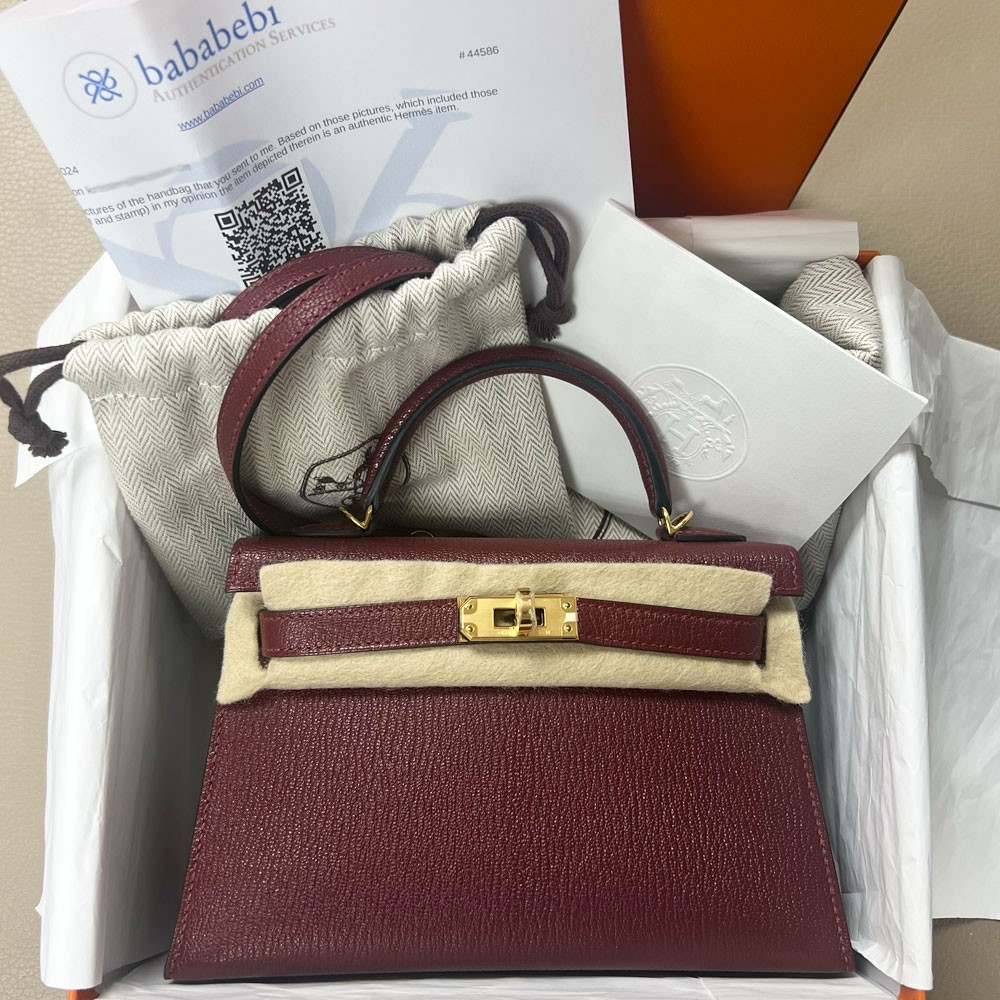 Hermes Kelly Mini 20 Rouge Chevre Mysore Handbag GHW, U-stamp in