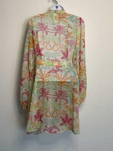 CAbi Sunset Kimono Top Tropical Print Sheer Belted Swim Cover Up Robe Sz Medium - Picture 8 of 12