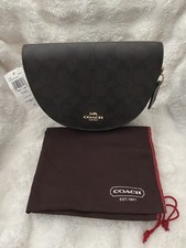 Coach Brown Black Logo Crescent Shoulder Bag With Gold Hardware