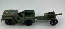 Vintage Tim-Mee Toys US Army Plastic Jeep  Howitzer Cannon Metal Axles Made USA