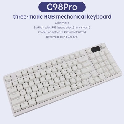 98-Key 2.4G Wireless Bluetooth Three-Mode Mechanical Keyboard RGB Hot-Swappable