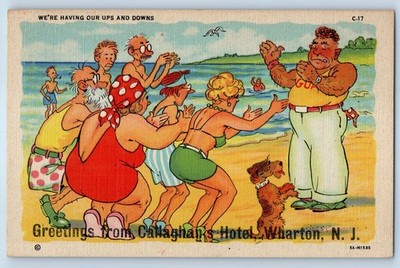 1940 Wharton New Jersey Postcard Greetings Callaghan's Hotel Having Ups Downs