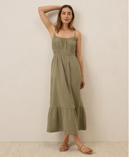 Pact Organic Women's Khaki Coastal Double Gauze Cami Maxi Dress Sz XS