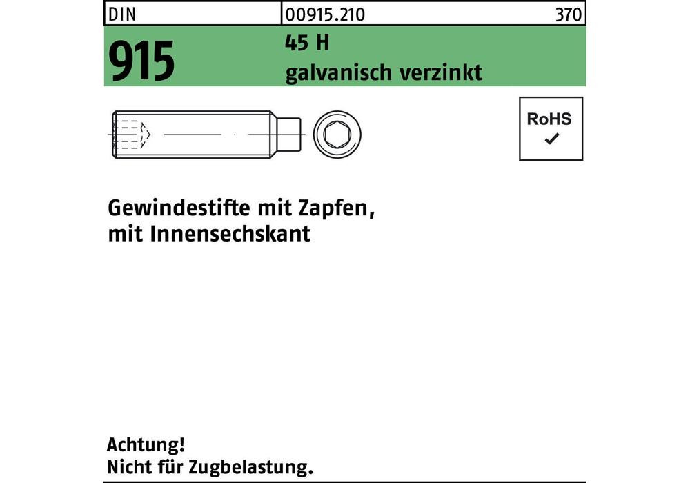 Reyher Gewindestift DIN 915 m.Zapfen/Innensechskant M 10 x 40 45 H оцинкованный...