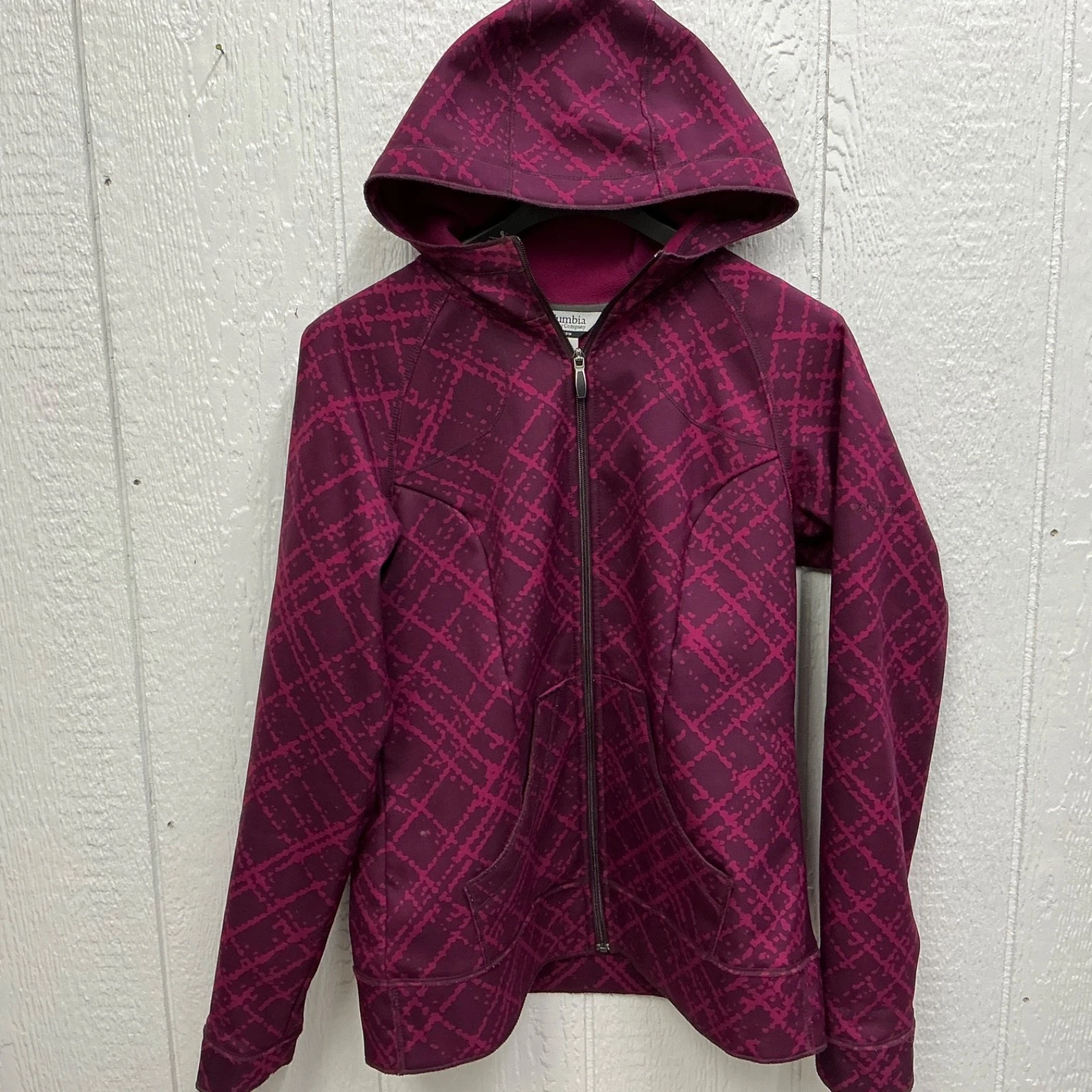 COLUMBIA Sweet Slope Softshell Hoodie Jacket Magenta Purple Pink Sz L ski Snow