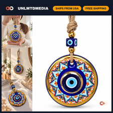 4.3" Blue Evil Eye Wall Hanging - Floral Design Gold Ornament - Home Protection
