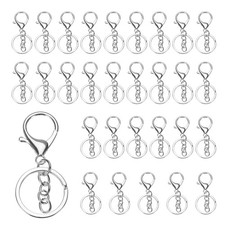 30Pcs Lobster Claw Clasp Keychain with Flat Split Keychain Ring Chain Silver