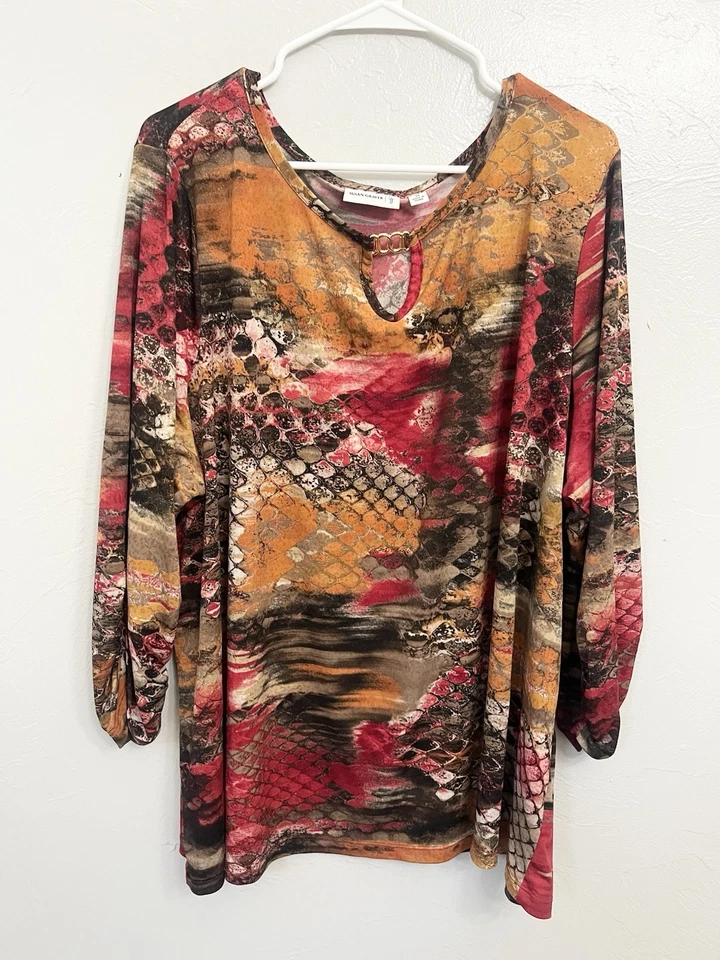 Top túnica abstracta colorida rosa 3x de punto líquido para mujer SUSAN GRAVER artístico Foto 2 de 4