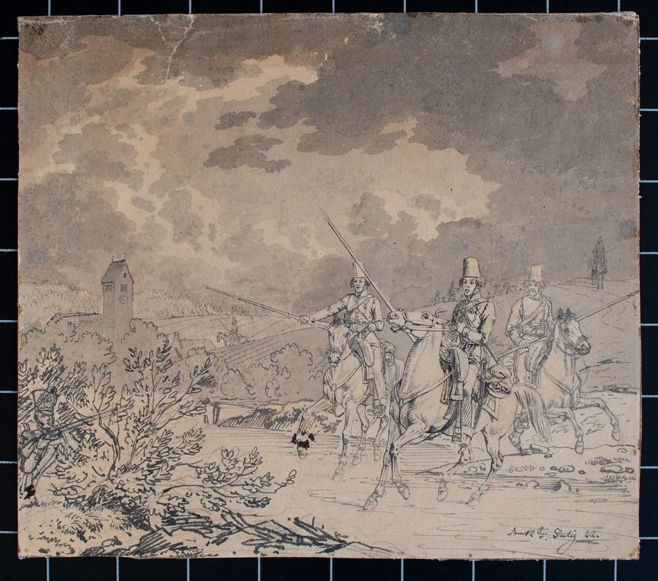 Carl Friedrich Heinzmann Donische Kosacken Virstudie Orig Tusche Zeichnung 1822 - Bild 2 von 3