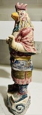 Vtg 21 Wood Folk Art Statue Rooster-Headed Hu...