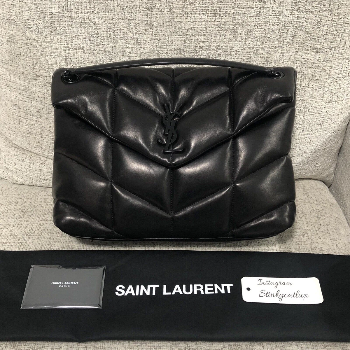 NEW SAINT LAURENT YSL MONOGRAM LOULOU PUFFER QUILTED LAMBSKIN MEDIUM CHAIN  BAG