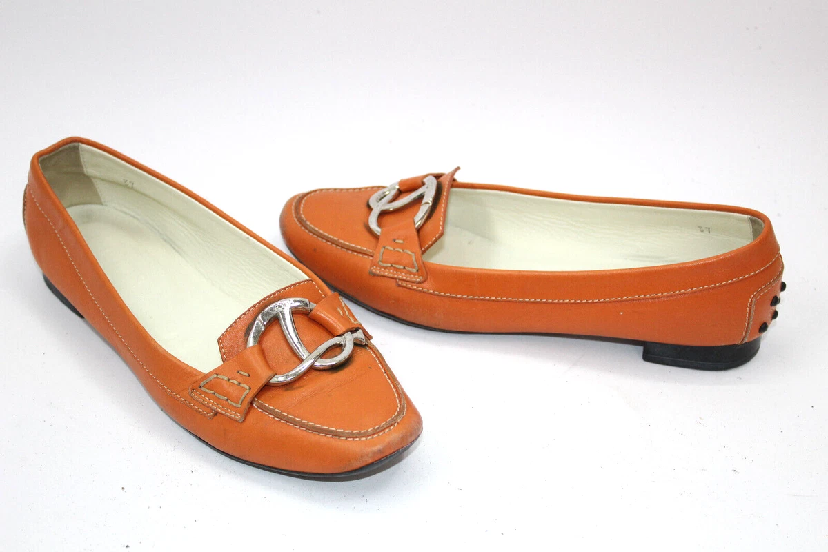 TOD S women shoes sz 6.5 Europe 37 orange leather S8821